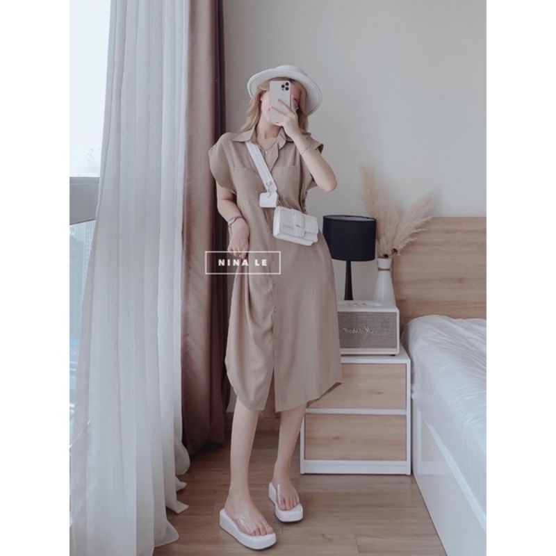 Váy Sơ Mi Đũi Dáng Xuông, Đầm Xuông Hàn Quốc Hàng Đũi Loại 1