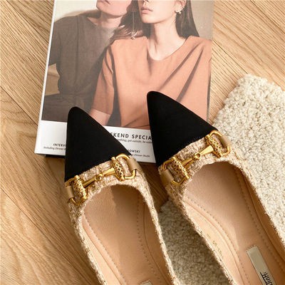 2021 new spring and autumn Korean style woolen cloth pointed small fragrant wind flat shallow shallow mouth flat heels 