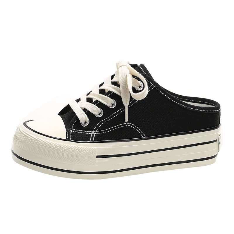 Giày đạp gót nữ chất vải dáng basic, Giày nữ sneaker đế cao bánh mì phong cách hàn quốc GS03