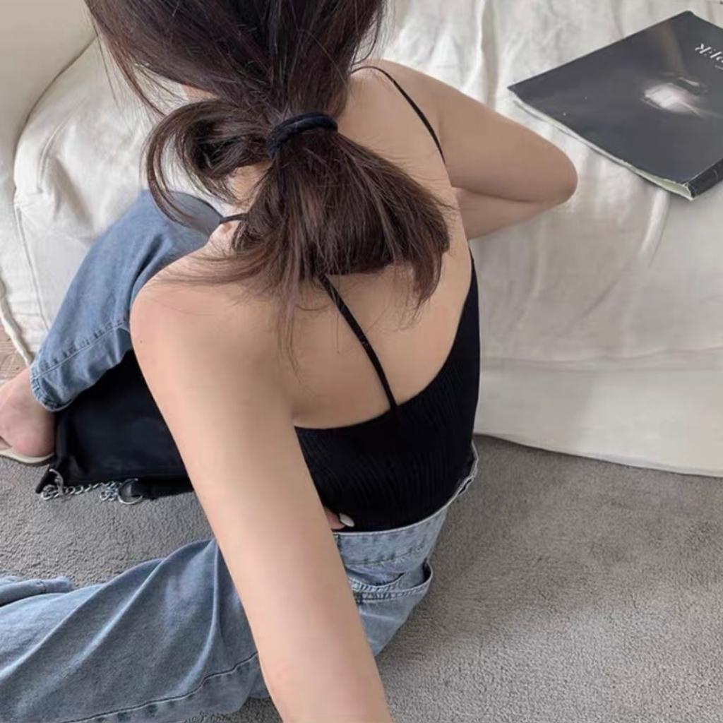 Áo Yếm Hai Dây Dáng Croptop Chất Thun Dày Dặn Co Giãn Ko Lộ Ngực Freesize 53kg quay đầu