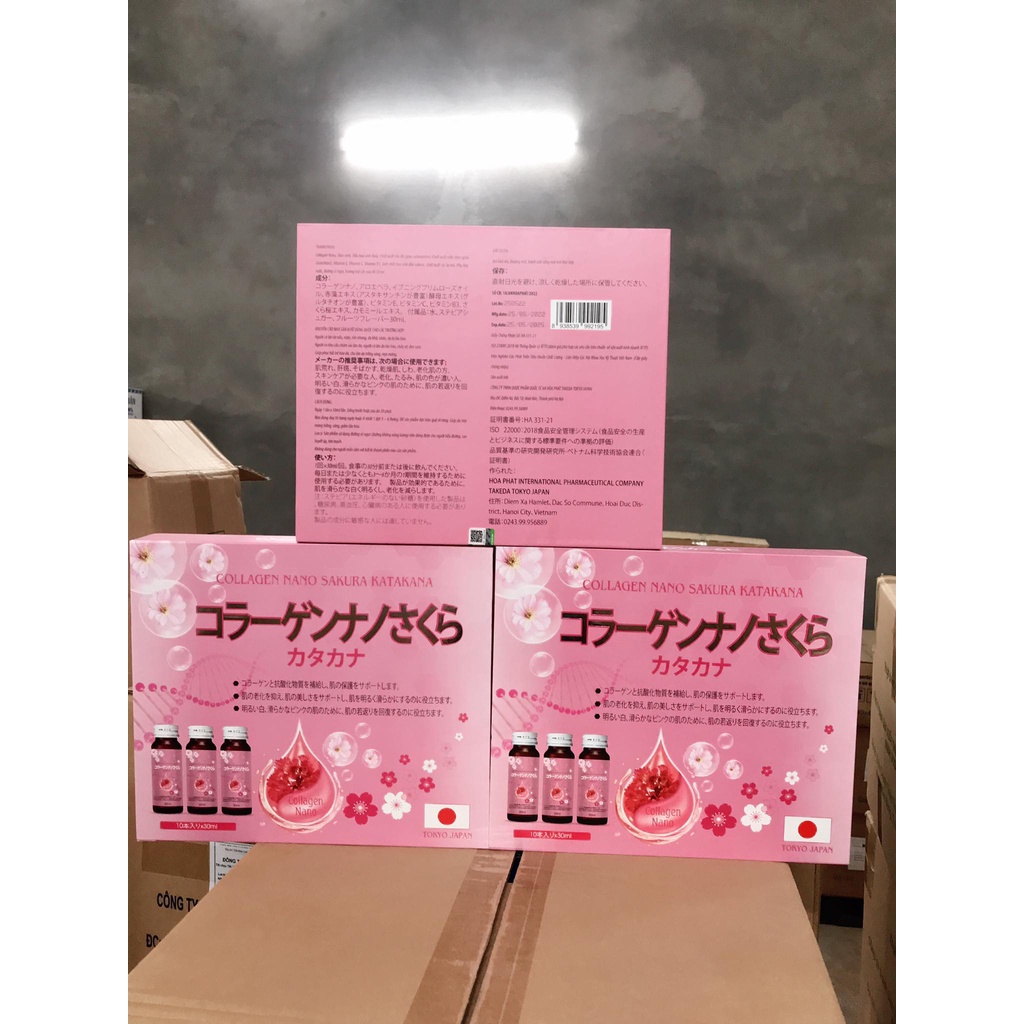 Nước uống Collagen Nano Sakura katakana - Đẹp da, sáng da, trắng da ( hộp 10 lọ )