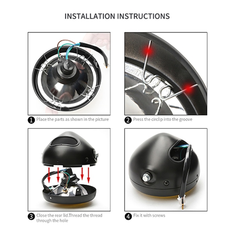 Đèn Pha LED Hình Tròn Màu Đen 5.75 inch 3 / 4 &quot;Cho Xe Mô Tô