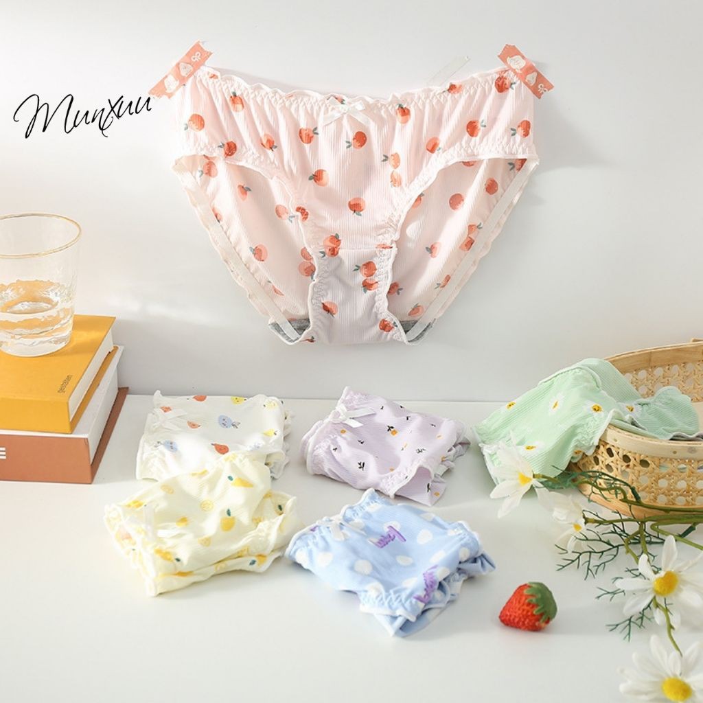 Quần lót su nữ MUNXUU họa tiết dâu nơ trẻ trung, chất liệu su mềm mại kháng khuẩn thoáng khí – QC21