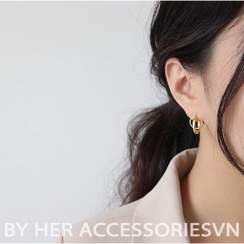 Bông tai tròn basic chữ X, Khuyên tai tròn hình chéo cá tính Her Accessories H90