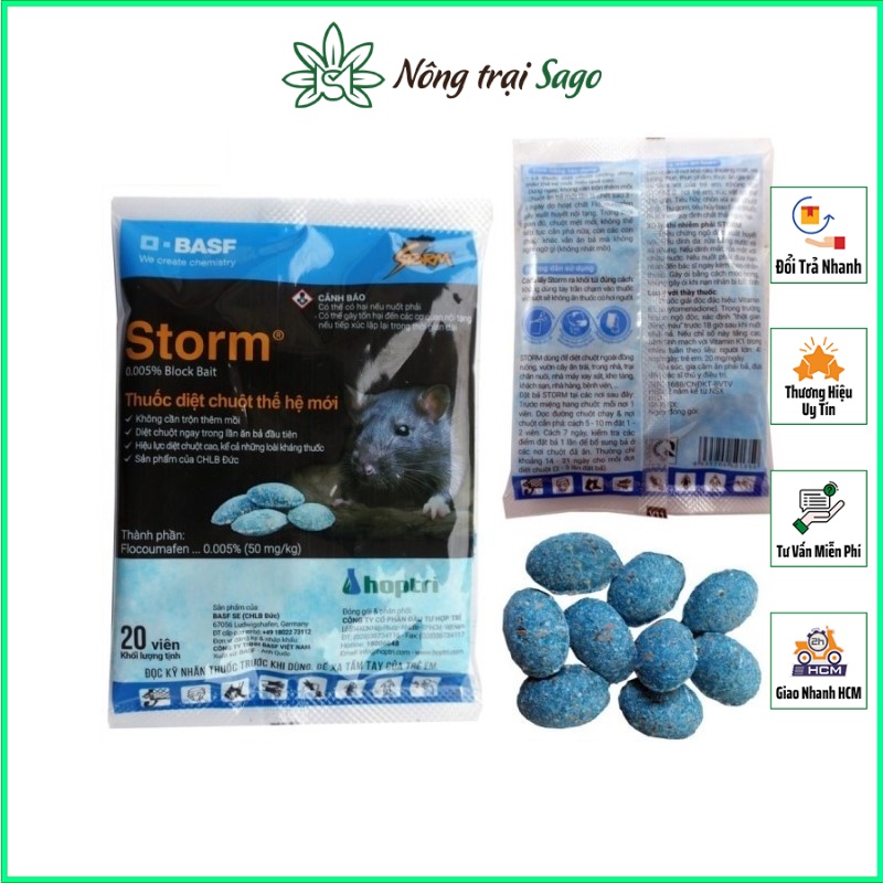 Thuốc Diệt Chuột Storm Thế Hệ Mới (gói 20 viên) Diệt Chuột Sinh Học - Nông Trại Sago