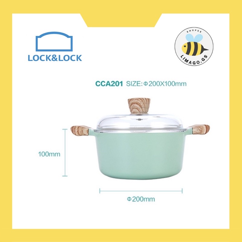Nồi Nhôm Chống Dính Nắp Thủy Tinh Lock&Lock CCA201 20cm/ CCA202 24cm/ CCA203 26cm - Mint