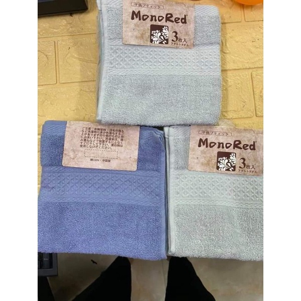 Sét 3 khăn mặt mono red sợi tre hàng xuất nhật