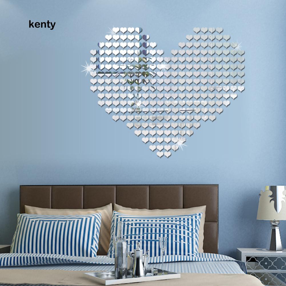 Set 100 miếng dán mặt gương trang trí phòng hình trái tim 3D