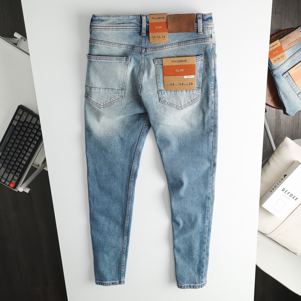 Quần Jean Nam Pullbear xanh wash ziczac (Form Slimfit,chất vải co dãn,ống quần 15-18cm,hàng VNXK) JPB0507 | BigBuy360 - bigbuy360.vn