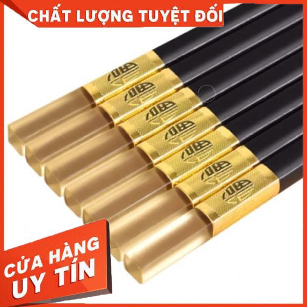 Hộp 10 Đôi Đũa Hợp Kim Mạ Vàng Hổ Phách 27CM Cao Cấp Xuất Hàn - K54