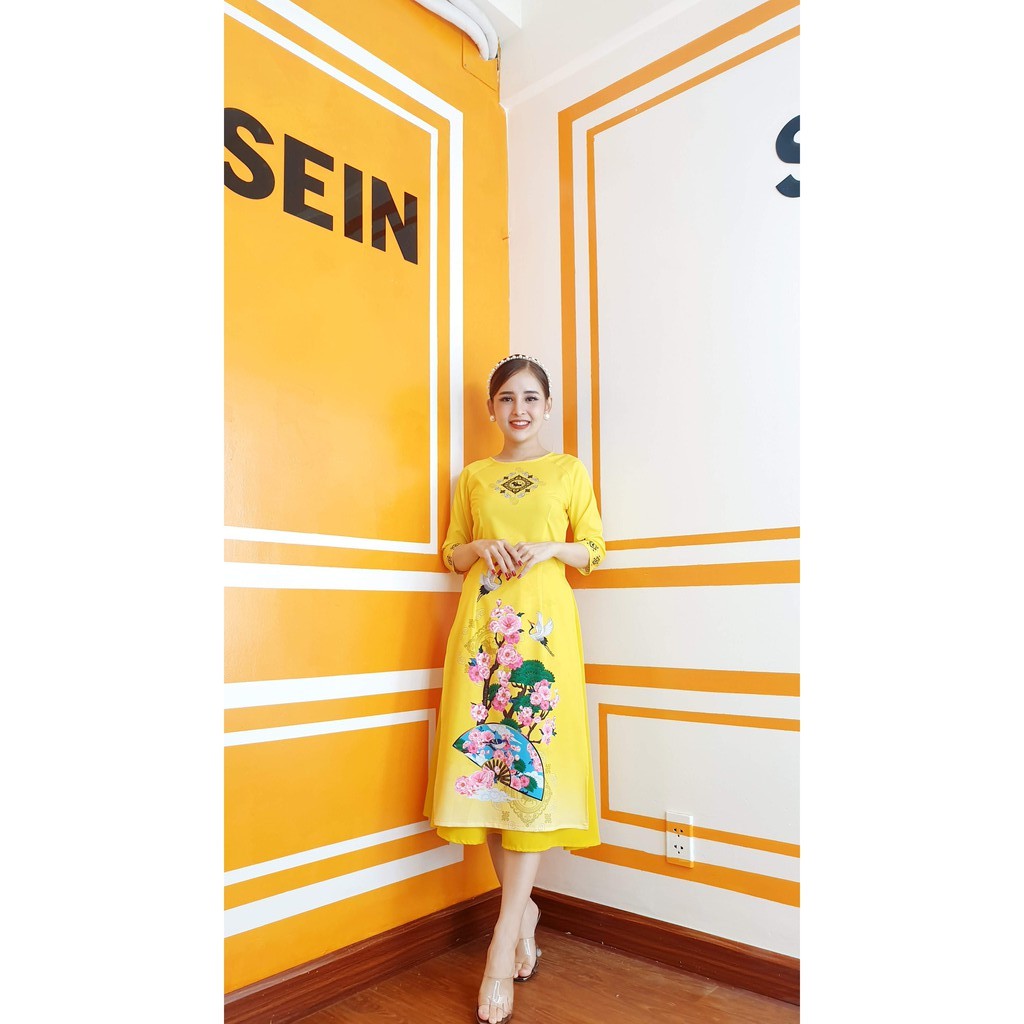 GIẢM GIÁ SẬP SÀN - Chân váy + Áo dài cách tân chất lụa họa tiết in mago cao cấp sang trọng trẻ trung mã 1253