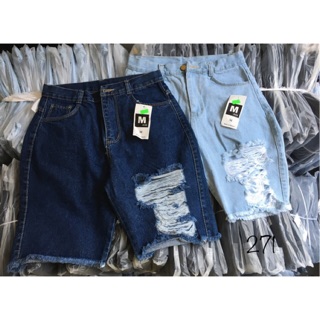 Quần Jeans Ngố Nữ Rách Mảng 1 Bên