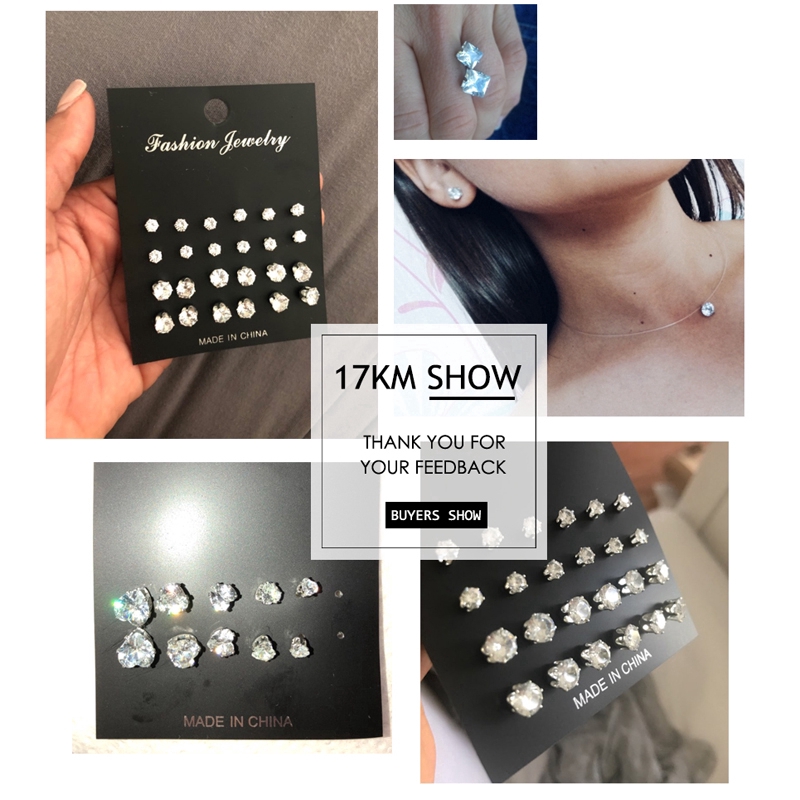 Set 12 đôi khuyên tai Hishop đính đá zircon thời trang giản dị cho nữ