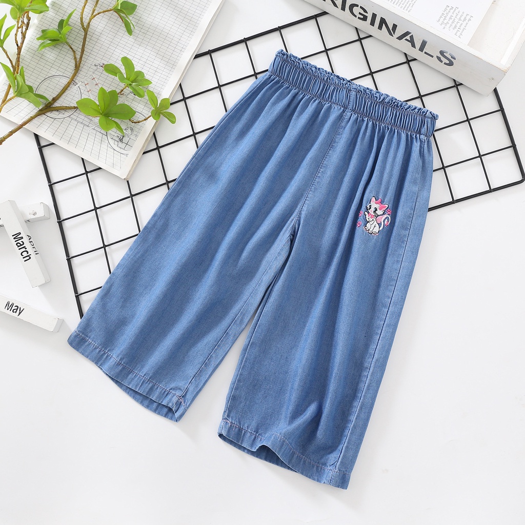 Quần lửng cho bé gái / Quần bò giấy ống rộng size 3-7 tuổi