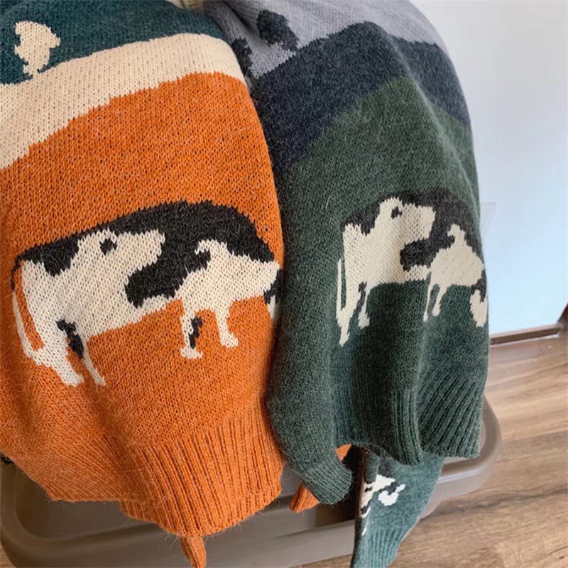 Áo sweater cổ tròn dáng rộng màu sắc tương phản phong cách Harajuku size M-2XL