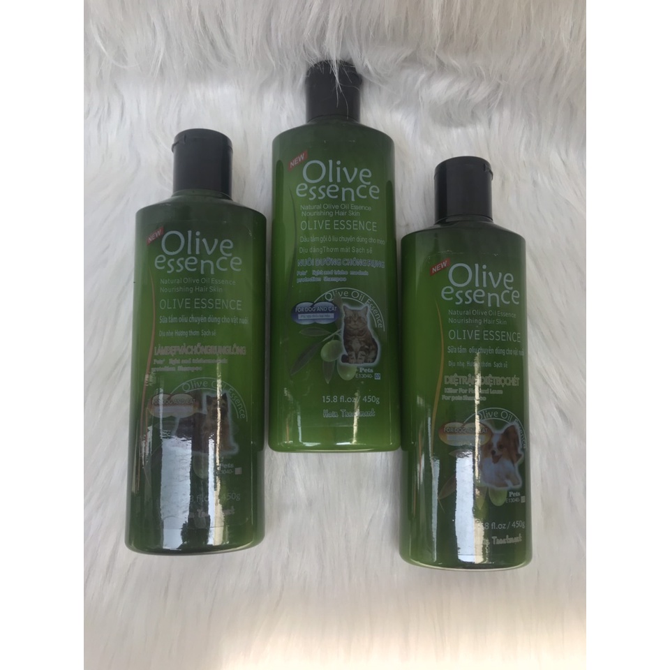 Sữa tắm chó mèo khử mùi hôi lông óng mượt Olive Essence 450ml