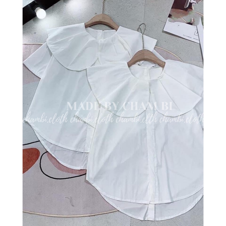 Áo sơ mi cách điệu A.320, Áo kiểu trơn cộc tay cổ bèo to xếp ly thanh lịch (mặc đc 2 kiểu) - Thời trang nữ Chấm Bi | BigBuy360 - bigbuy360.vn