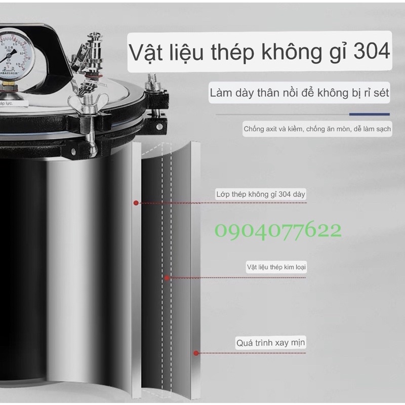 NỒI HẤP TIỆT TRÙNG DỤNG CỤ Y TẾ 18 LÍT INOX CAO CẤP