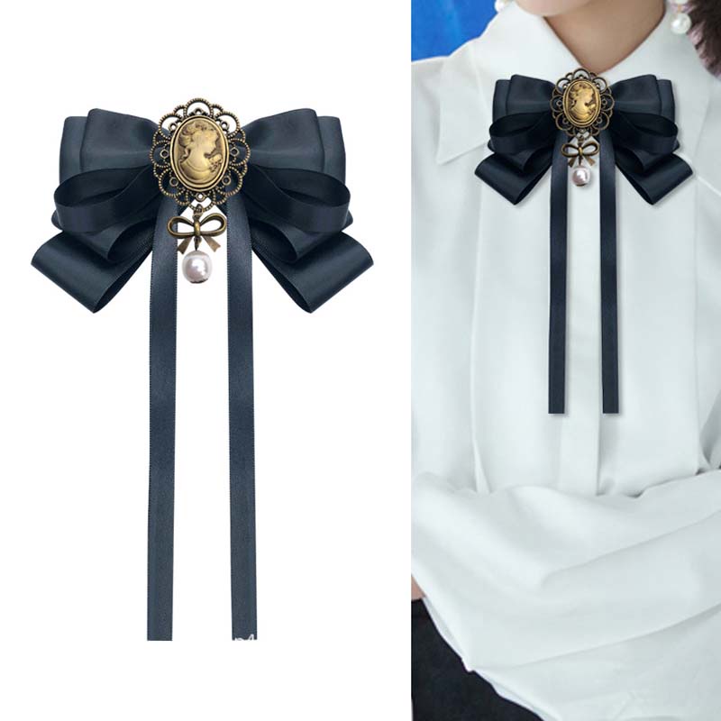 Nơ Cài Cổ Áo Đính Ngọc Trai Nhân Tạo Thời Trang