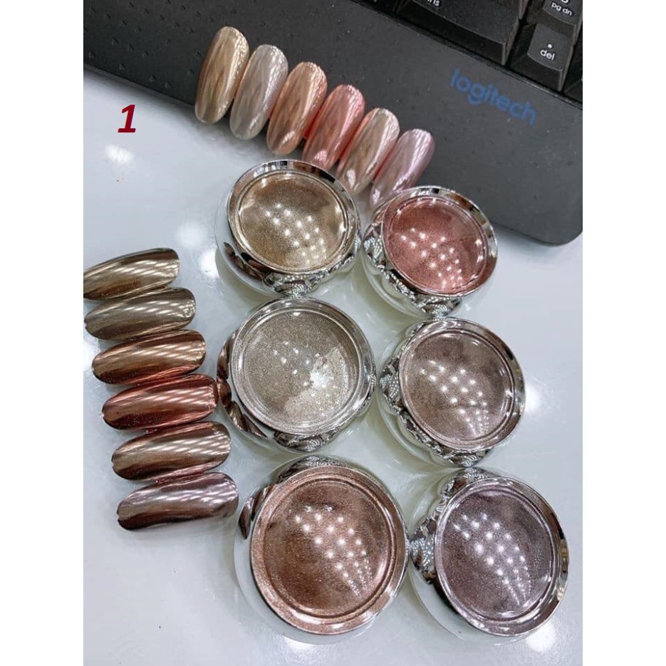 Set  bột tráng gương hồng, nhũ tráng gương móng trang trí set 6 màu