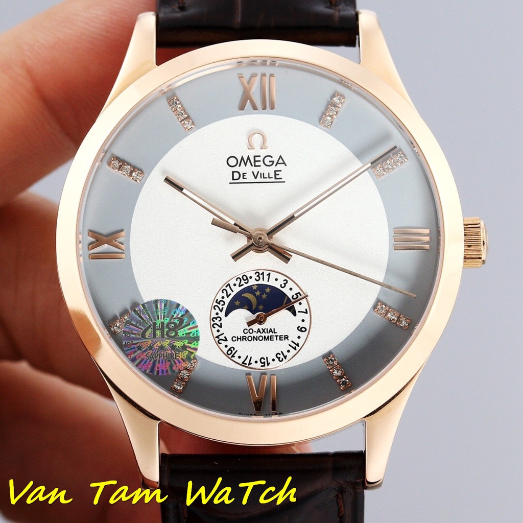 Đồng hồ nam Omega Deville jewels 40mm máy cơ Thuỵ Sĩ, mẫu mặt tròn 2 màu mặt đính kc moissanite