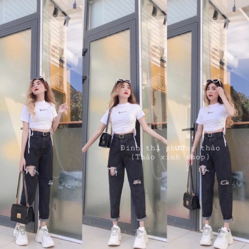 🌀Quần Baggy Jeans Nữ Rách 2Ô