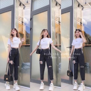 🌀quần baggy jeans nữ rách 2ô