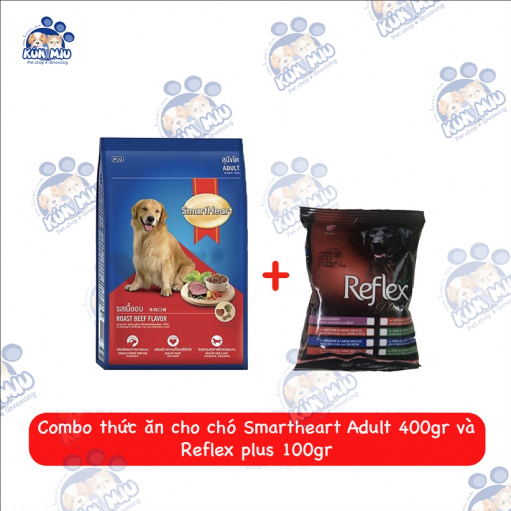 Combo Thức ăn cho chó Smartheart Adult 400g và Reflex 100g