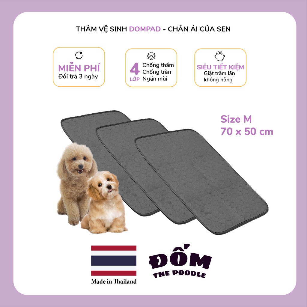 [HÀNG NHẬP THÁI] Thảm Cho Cún Đi Vệ Sinh DomPad - Size M Cho Cún Dưới 5kg - SIÊU TIẾT KIỆM Giặt Trăm Lần Không Hỏng