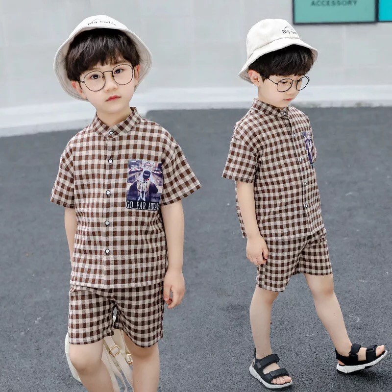 Quần áo trẻ em | Đồ bộ bé trai | Thời trang bé trai mùa hè kẻ caro [3-12 tuổi]