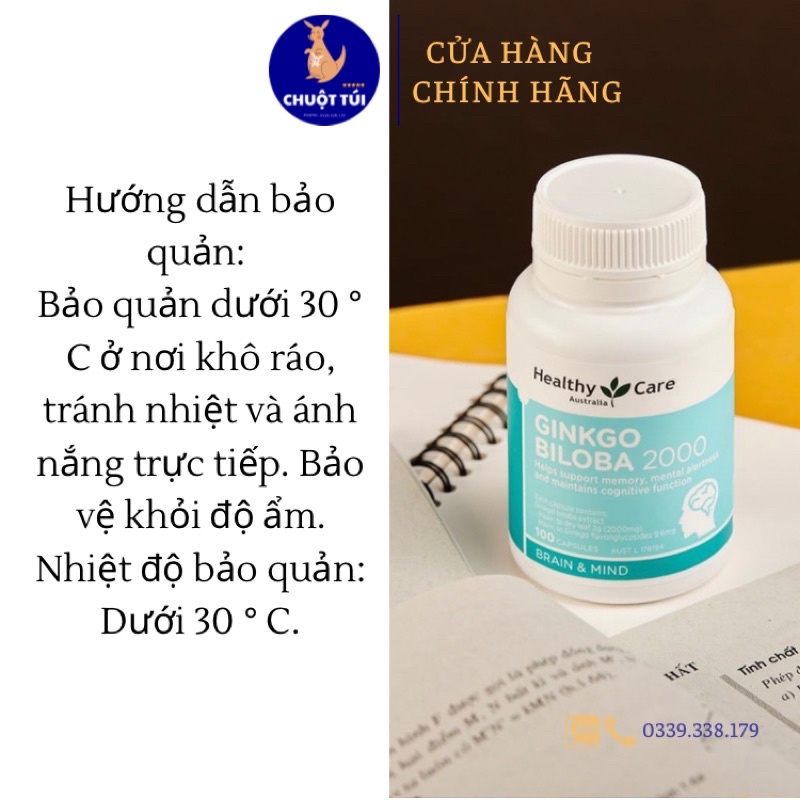 Bổ Não Ginkgo Biloba Healthy Care Úc 100 Viên,Tăng Cường Tuần Hoàn Não,Cải Thiện Trí Nhớ- Bổ não Úc Ginkgo 2000 date xa