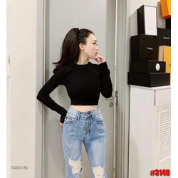 Áo croptop tay dài chất thun gân cotton mềm mát có size s m l tới 70kg LACA STORE ...