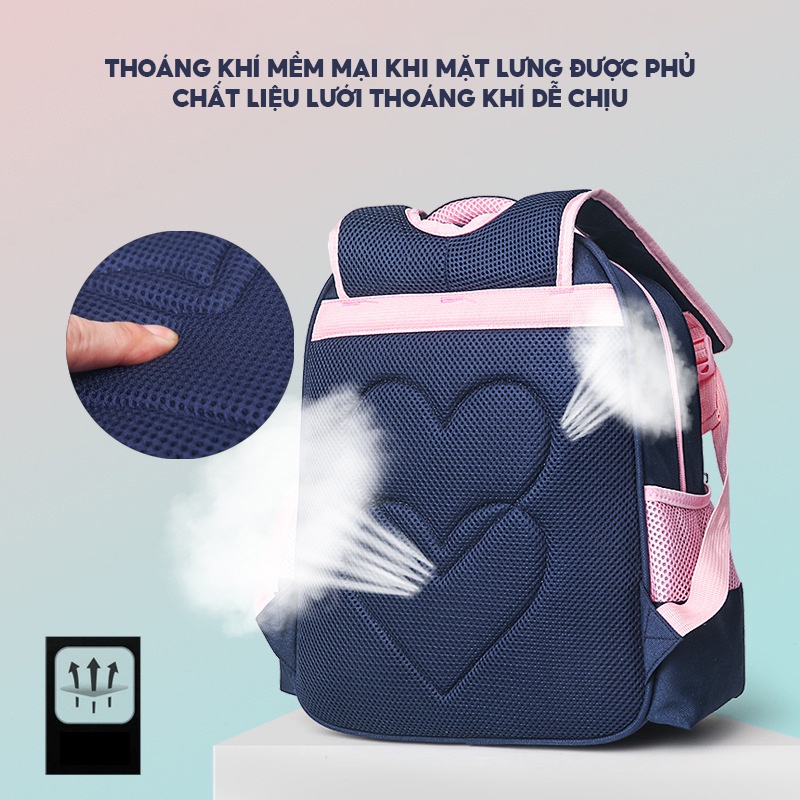 Balo Đi Học Tai Gấu Mẫu Cặp Sách Chống Gù Tặng Kèm Túi Đựng Bút Viết Nhiều Ngăn Chứa SB-140