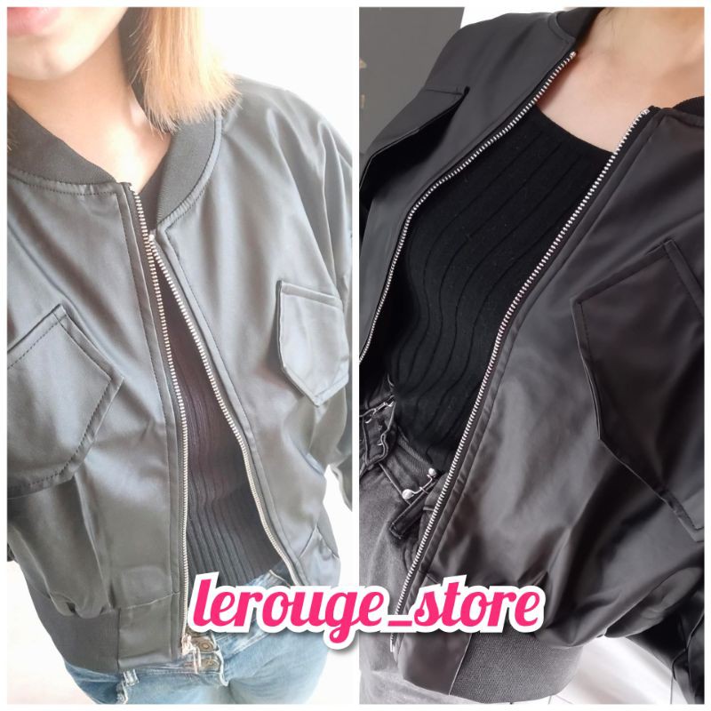 [Sẵn] Áo khoác bomber jacket dáng ngắn da PU đen form rộng oversize (ảnh thật) | BigBuy360 - bigbuy360.vn