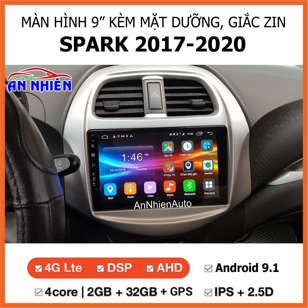 Màn Hình Android 9 inch Cho Xe SPARK 2017-2020 - Đầu DVD Chạy Android Kèm Mặt Dưỡng Giắc Zin Cho Chevrolet Spark