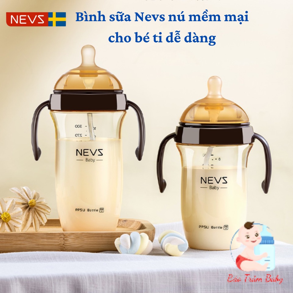 Bình sữa Nevs nhựa ppsu cao cấp chính hãng kết hợp núm silicon mềm mại mô phỏng đầu ti mẹ