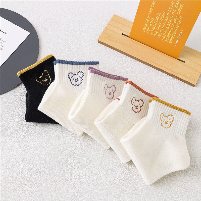 Tất cổ ngắn nam nữ vớ cún thêu viền  cố thấp thời trang hàn quốc đẹp giá rẻ ccotton kháng khuẩn MRSOCKS VN007