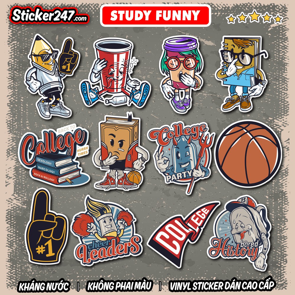 Sticker Funny School cool [2] 𝑭𝒓𝒆𝒆𝒔𝒉𝒊𝒑 chống nước, sticker dán laptop, điện thoại, đàn guitar, mũ bảo hiểm, vali, ipad