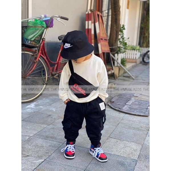 Mũ bucket - Nón tai bèo chữ thêu 2 mặt cho bé - THE HOUSE KIDS