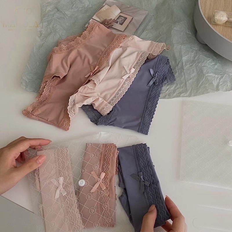 Set 3 chiếc quần lót nữ LYMIA lụa cao cấp kháng khuẩn viền ren mềm mịn thoáng mát túi bì thư cao cấp