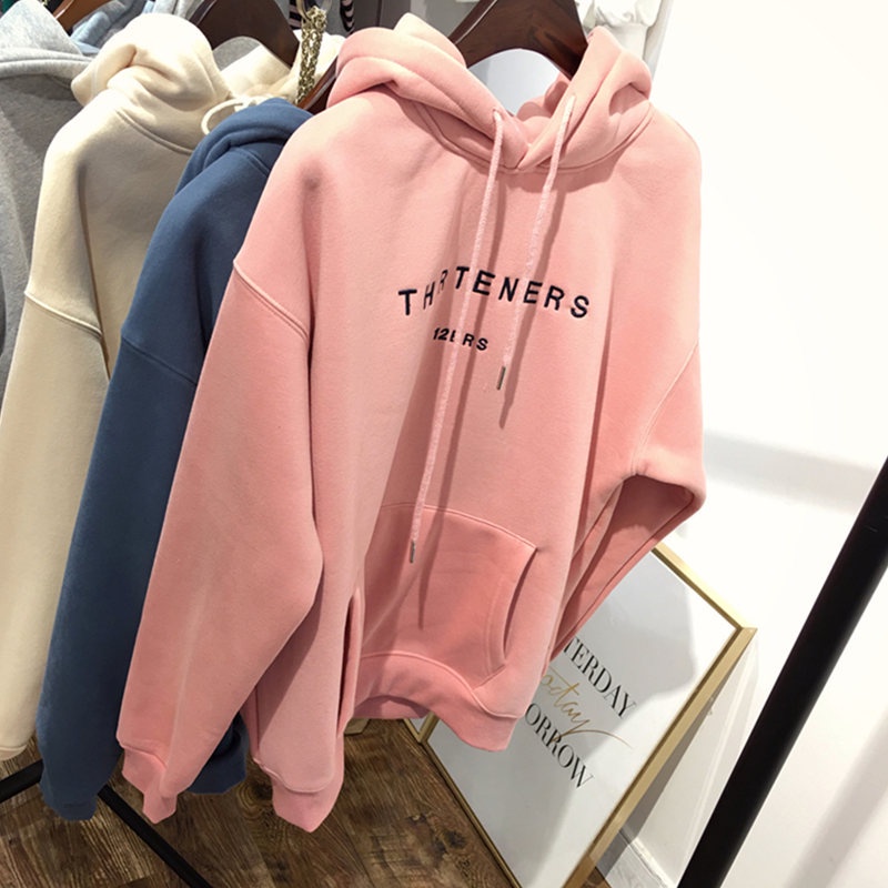 Mới Áo Hoodie Tay Dài Dáng Rộng Phong Cách Hàn Quốc Thời Trang Cho Nữ