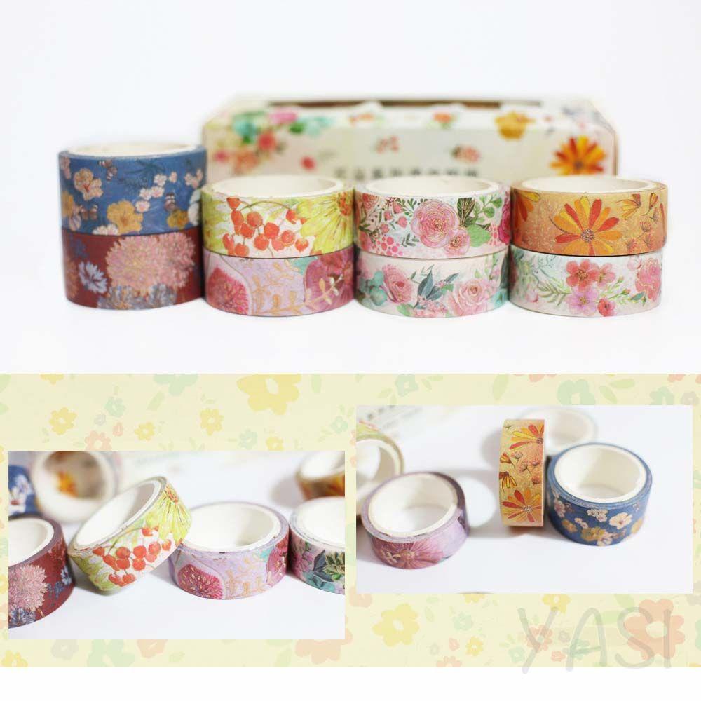 Cuộn Băng Dính Họa Tiết Hoa Phong Cách Nhật Bản Dùng Trang Trí Sổ Tay DIY|Cuộn Băng Dính Trang Trí Lá Nhôm