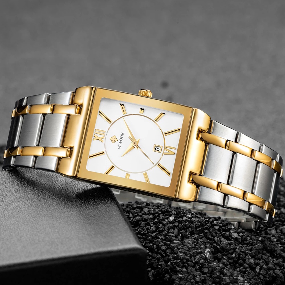 Đồng Hồ Quartz WWOOR Chất Liệu Thép Không Gỉ Mạ Vàng 8858