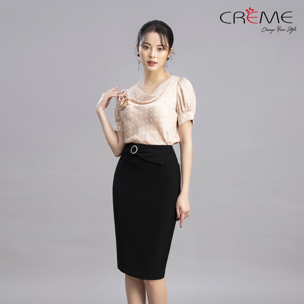 Áo sơ mi cổ đổ chấm bi siêu hot SM1023 CREME