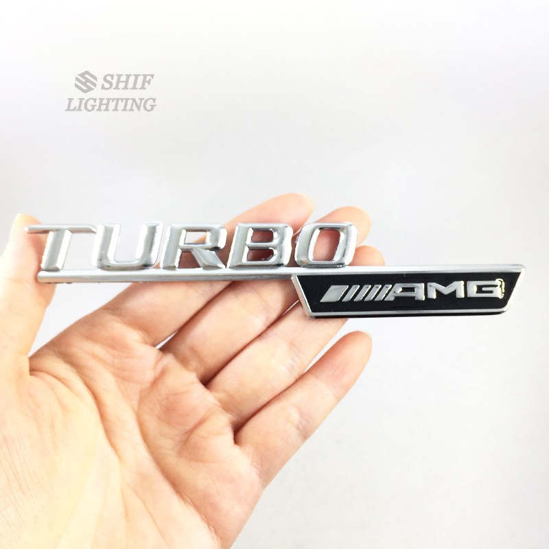Set 2 miếng dán logo chữ Turbo trang trí xe hơi Mercedes