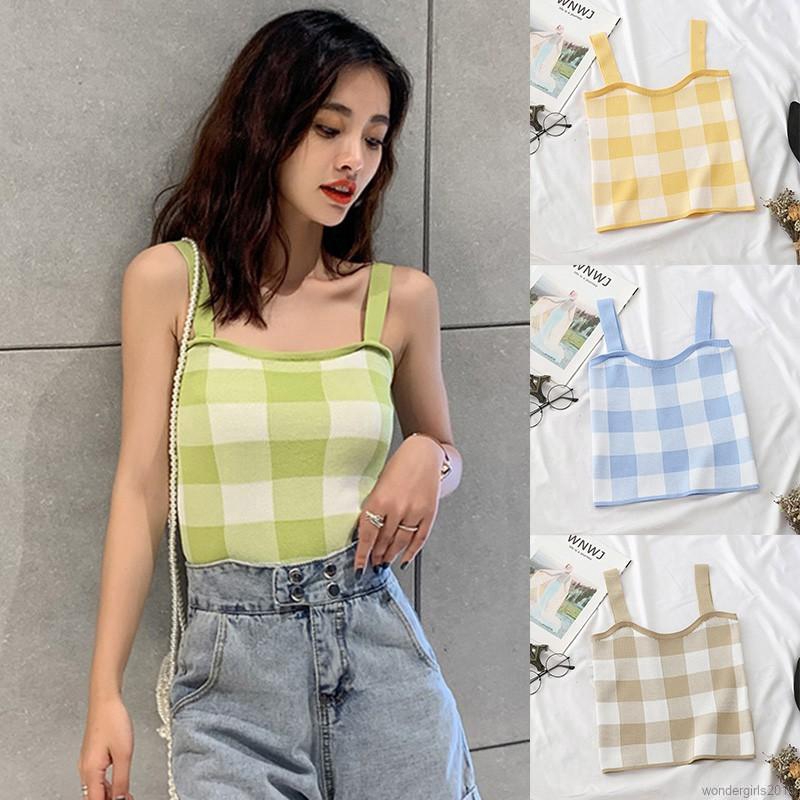 Áo Len Nữ Không Tay Họa Tiết Kẻ Lưới Thời Trang