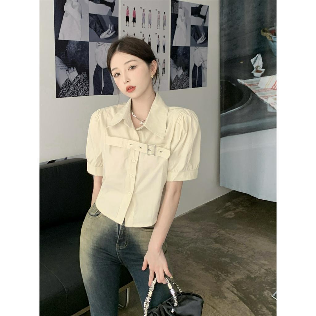「 WELOVE1 」Áo Sơ Mi Ngắn Tay Phồng Cổ Bẻ 5 Màu Sắc Thời Trang Mùa Hè Dành Cho Nữ