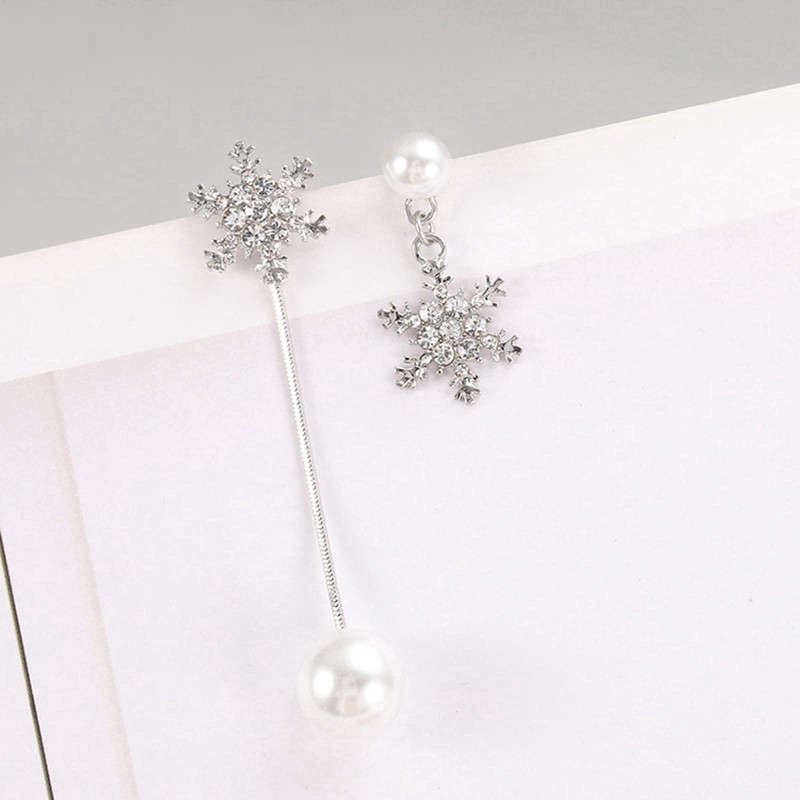 Bông tai bạc 925 hình bông tuyết dáng dài đính đá pha lê ANTA Jewelry - ATJ3046