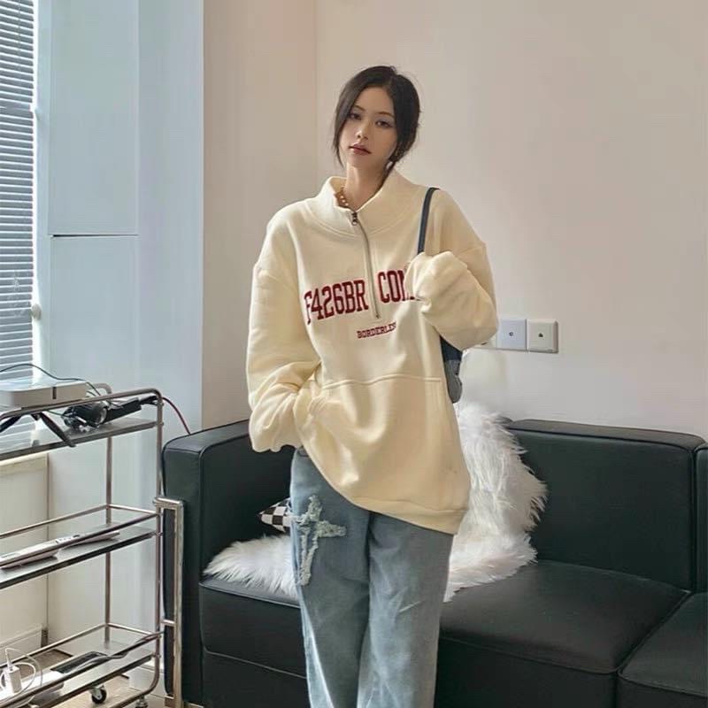 Áo Sweater Cổ polo in chữ chất nỉ bông mịn ấm form Ulzzang unisex Nam Nữ [ Hình thật + Video 100% CHILIF ] Freeship | BigBuy360 - bigbuy360.vn