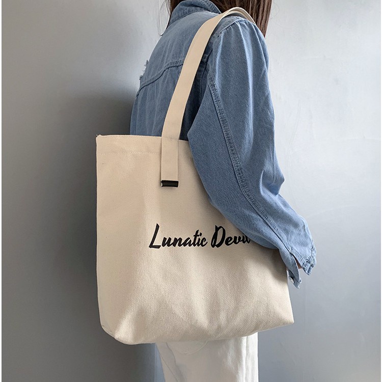 Túi tote túi vải canvas có khóa miệng ngăn phụ bên trong phong cách Hàn Quốc hợp thời trang